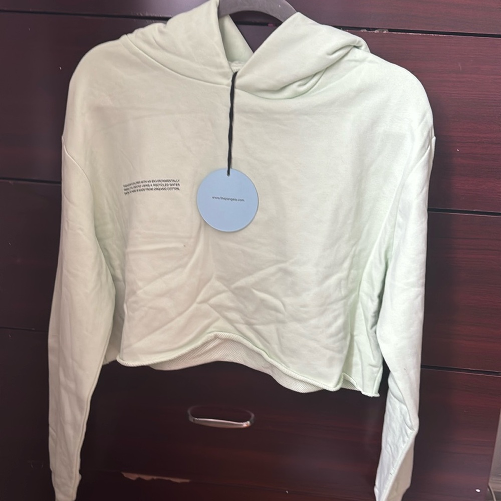 Pangaia organic cotton cropped hoodie moss green new with tags XS